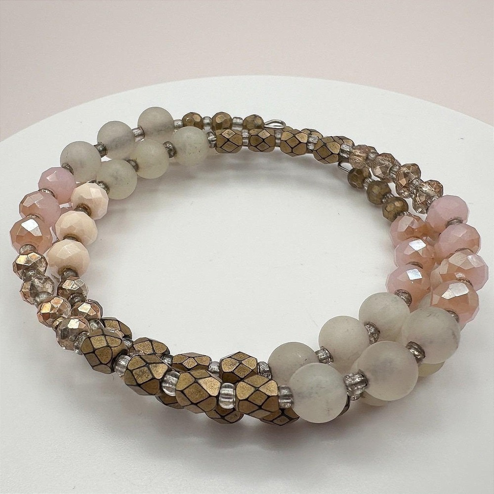 Vintage 80s Colors Glass Stone‎ Beaded Stretch Alloy Bracelets Fashion Jewelry